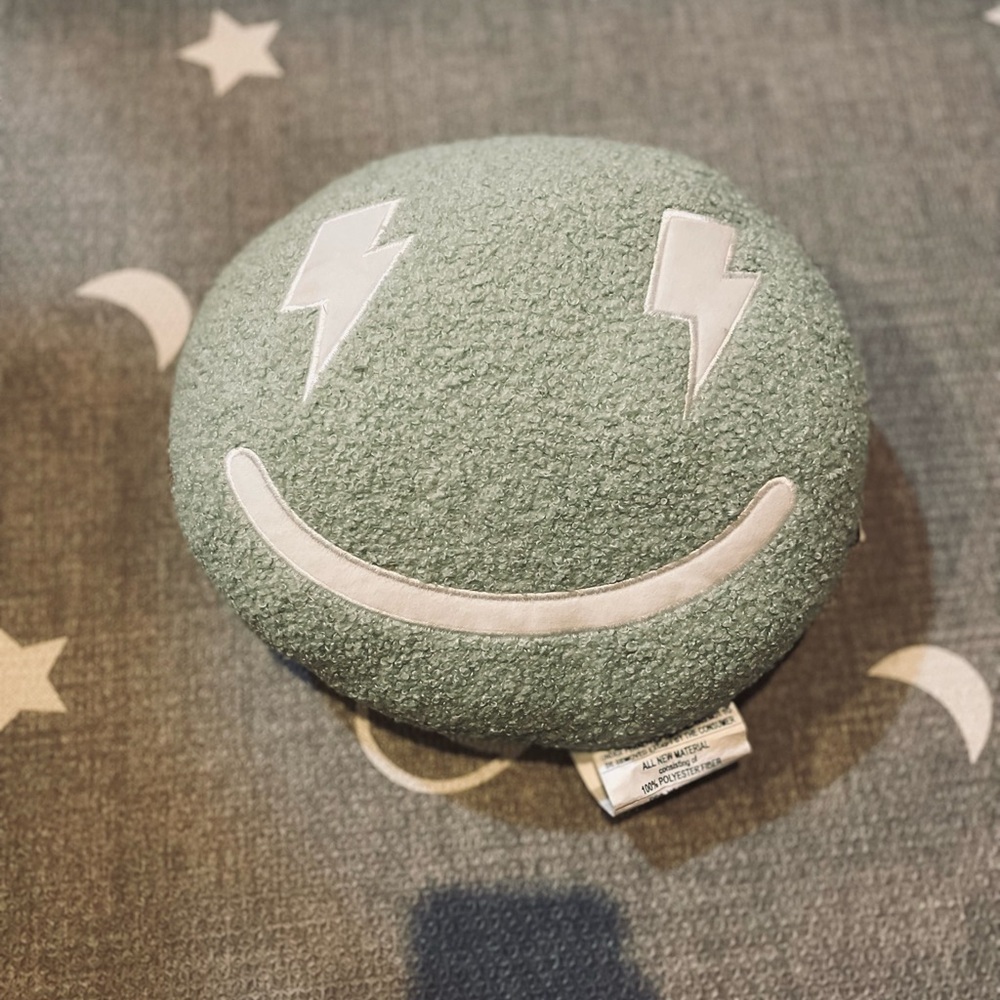 Green Smiley Face Plush Pillow - Picture 2 of 4